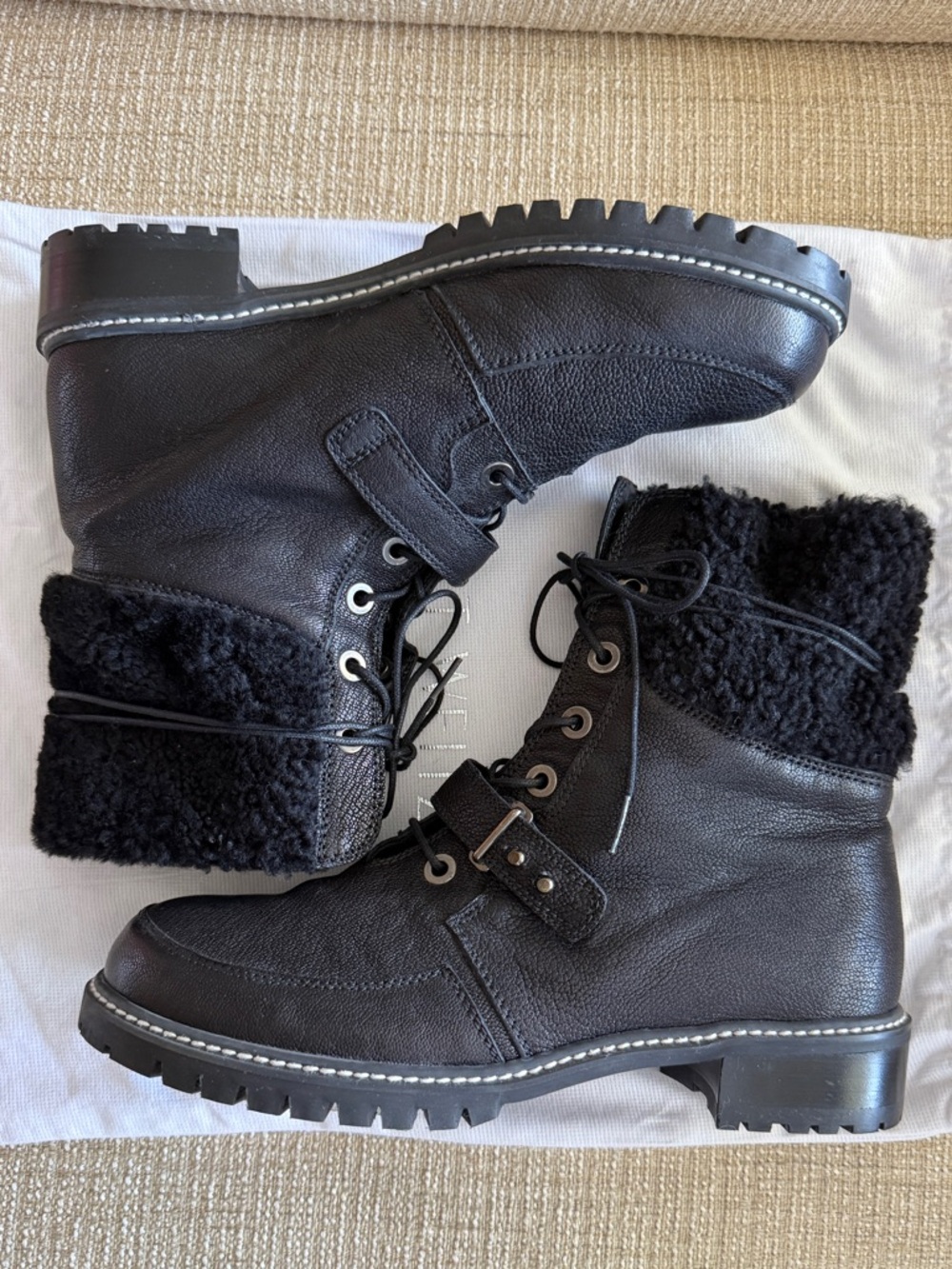 Stuart Weitzman Never Worn Black Faux Fur Boots size 9.5